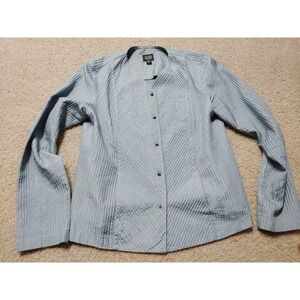 Eileen Fisher Textured Silk ButtonFront Jacket Sz Petite S Elevated Luxury Blue